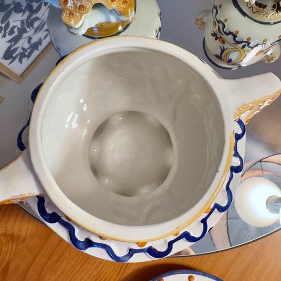 Bassano Ornate Italian Blue and Yellow Ceramic Pottery Set - Picture 7 of 14